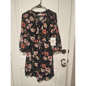 Siren Lily Maternity Floral Medium Dress Navy Pink 3/4 Sleeve Knee Length